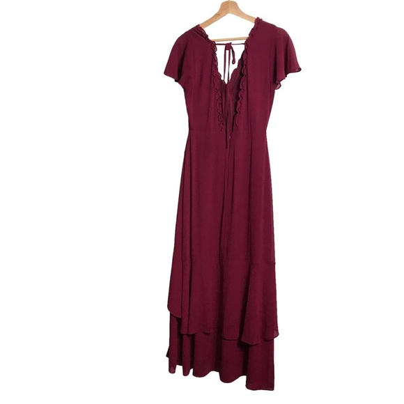 Lulu’s Pour the Champagne Burgundy Ruffled‎ Backless Maxi Dress Small - Picture 3 of 8